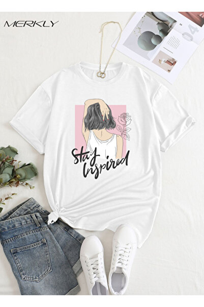 barsdepo Tricou Girl cu imprimeu , supradimensionat Tricou alb unisex pentru ...