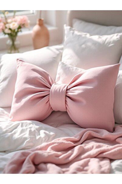 JACA Pernă decorativă din țesătură de in, cu aspect de fundă, umplută cu fund...