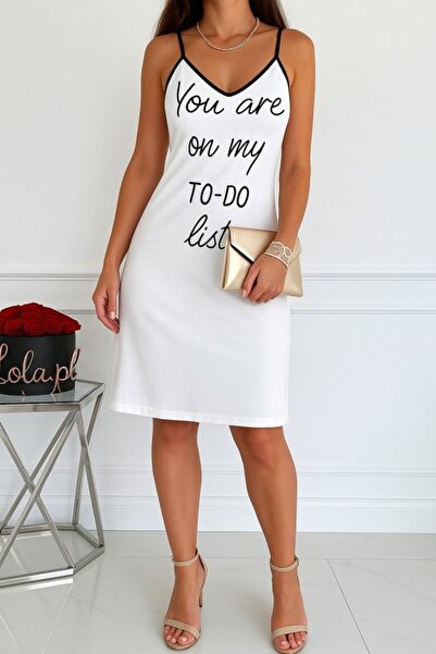 My Reality Fashion   Women's Sleeveless Strap Back cross Detail To Do List Print Single Jersey Nightgown Dress