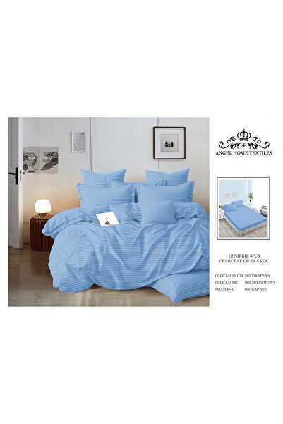 FIONNA.RO Lenjerie Din Finet Satinat Tip Damasc Cu Elastic - Bleu
