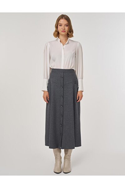 Kayra Buttoned Felt Skirt Smoked