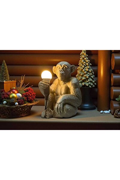 SİOBELLA Dekoratif 3D Bronz Maymun Lamba 35x30 cm – Hediye Ampullü Gece Lambası