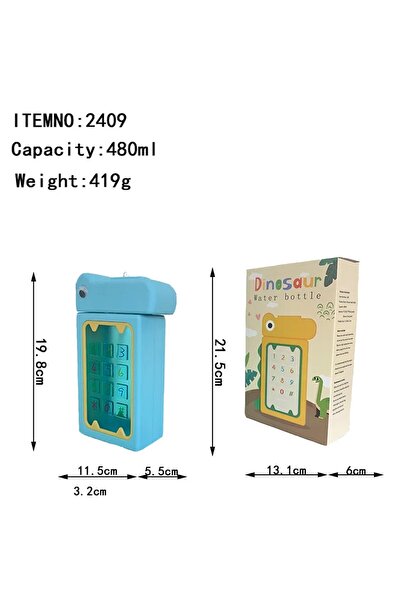 teknotrust 480 ml Bpa-Free Water Bottle with Dinosaur Design for Children Blue