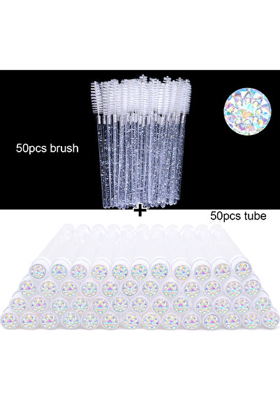 Choice6 50 قطعة من أنابيب فرشاة الرموش الزجاجية الفضية مع 50 قطعة من عصي الماسكارا الكريستالية ومشط الحواجب C