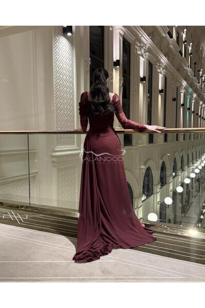 Fashion jewels فستان دانتيل أنيق باللون العنابي