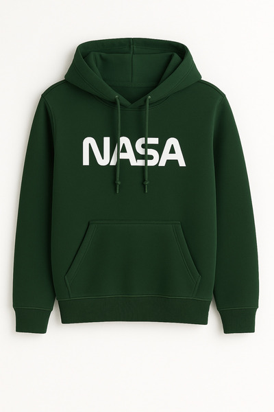 classy moda سويت شيرت أبيض بقلنسوة مطبوع عليه NASA - جيب كنغر - هودي مريح للج...