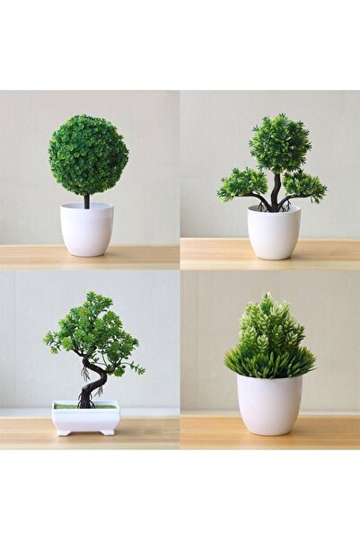Generic Artificial Plants with Pots 4 Pcs Set – Green Indoor Decorative Plants