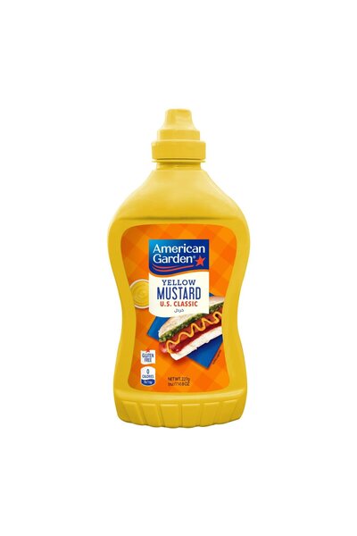 american garden U.S. Mustard Original 227 g Yellow Mustard for Hot Dogs Burgers and Sandwiches