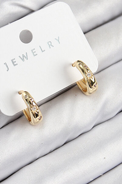 Clariss Brass Zircon Stone Hoop Model Gold Color Women's Earrings