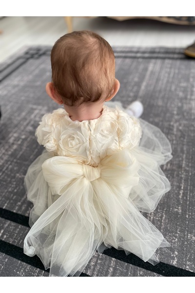 SweetMe Çiçek tülden uzun kol şık elbise