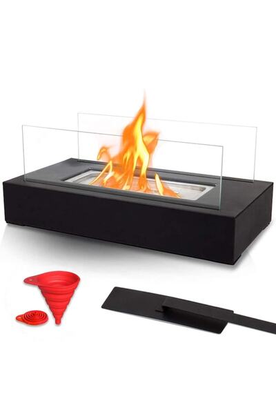 OEM Portable Bioethanol Fireplace - Indoor, Outdoor, Camping Glass Burner with Black Tabletop