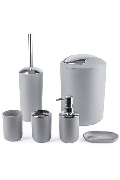 JOYZZZ 6-Piece Bathroom Accessories Set with Tray, Gray
