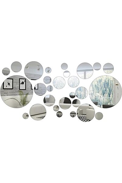 Slasa 32-Piece Acrylic Round Wall Stickers - Decorative Adhesive Silver Mirrors