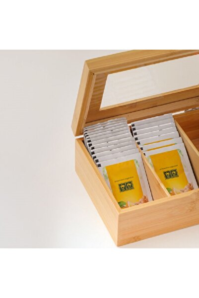 Dallaty bamboo tea box with 3 grids and painted lid 23*16*8 cm