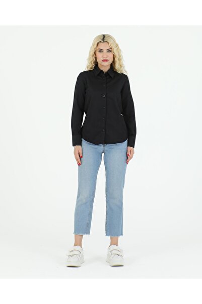 Sortie Women's Black Color Slim Long Sleeve Midi Length Shirt with Sleeves