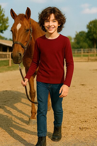 Cloise Burgundy Children's Long Sleeve T-Shirt Girls - Boys Unisex 100% Cotton