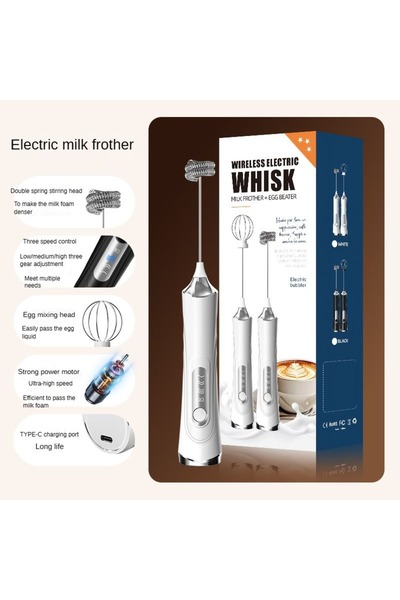 Choice White USB electric mixer, handheld coffee milk frother, portable 3-spe...