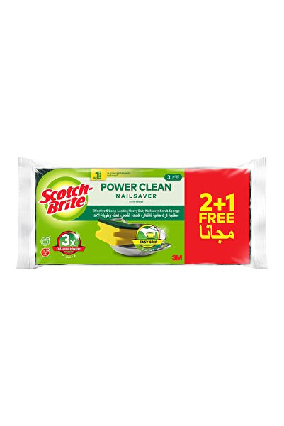 Scotch Brite إسفنجة تنظيف الأظافر باور كلين شديدة التحمل - عبوة اقتصادية - 3 قطع