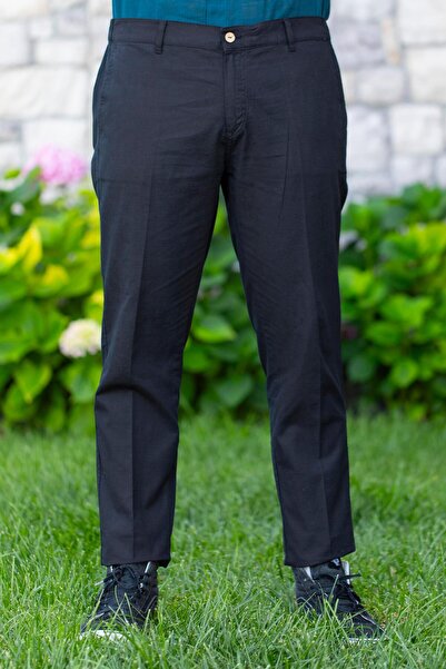 Eliş Şile Bezi Flamlı Cotton Buttoned Men's Summer Trousers Black Syh