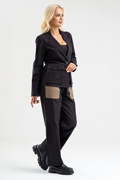 Bold & Young Women's Three-Pocket Lycra Cotton Unlined Blazer Jacket