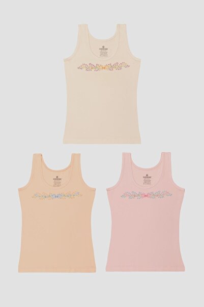 BAYKAR Girl's Cotton Thick Strap Colorful Printed Classic Undershirt 3-Pack 4868 Colorful