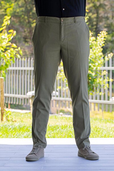 Eliş Şile Bezi Flamıli Cotton Buttoned Men's Summer Trousers Khaki Hk