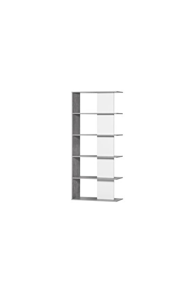 BAITY Decorative Shelf Unit 5 Tiers Malaysian Wood Gray and White