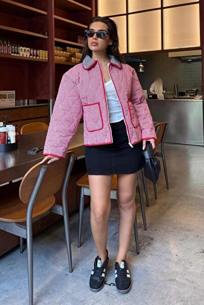 Seeh Red Gingham Women's Coat Sh312