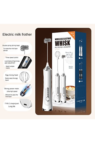 Choice1 White Electric milk frother, handheld egg beater, beverage coffee machine, 3-speed jam cream machine
