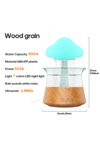 Choice مرطب هواء كهربائي برائحة سحابة المطر من الخشب، سعة 300 مل، موزع روائح، قطرات ماء المطر الزاهية، ليلة ملونة