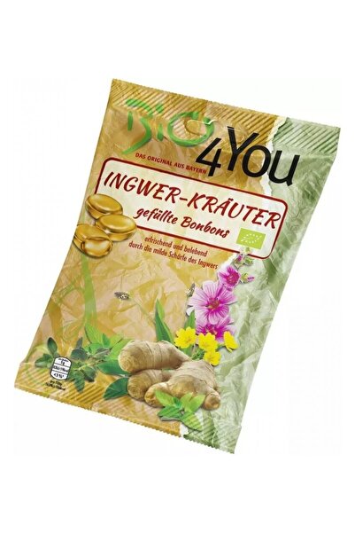 BIO4YOU Dropsuri bio umplute din ghimbir si plante, 75g Bio 4 You