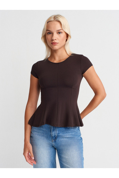 Dilvin 31992 Μπλουζάκι Peplum-Σκούρο καφέ
