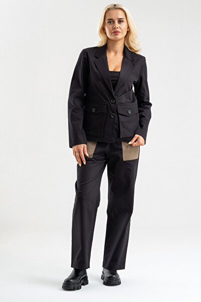 Bold & Young Women's Three-Pocket Lycra Cotton Unlined Blazer Jacket