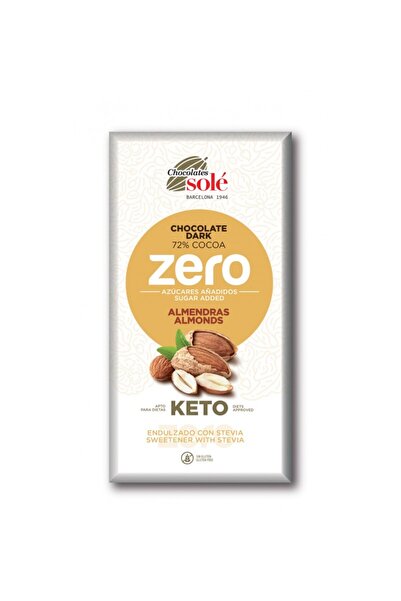 Chocolates Sole Ciocolata cu migdale indulcita cu stevie, minim 72% cacao, 100g