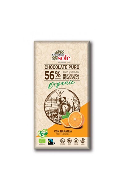 Chocolates Sole Ciocolata neagra bio cu portocale, 56% cacao, 100g