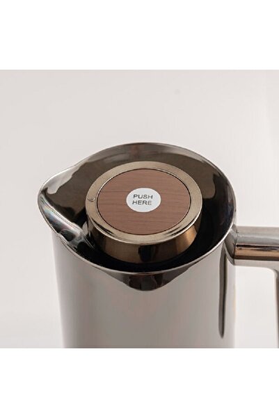 Dallaty 1L black steel vacuum flask with wooden handle