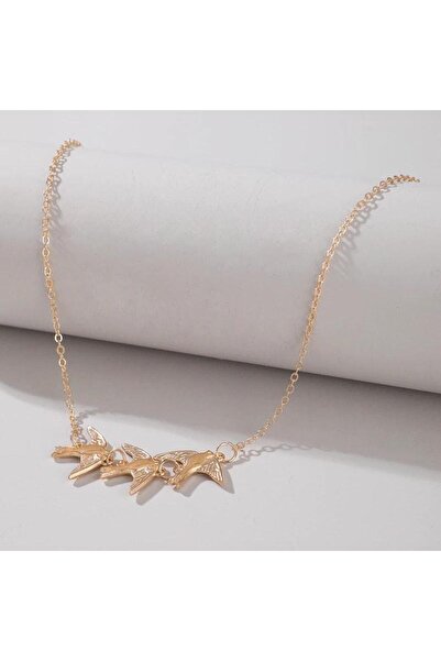 Pursehuit Gold coloured necklace, with swallows in flight, Severine C12