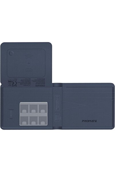 Promate Smart Leather Wallet with RFID Blocking, Apple Find My Tracker, Wireless Charging, Anti-Loss