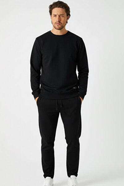 COMEOR Black Relaxed Fit Crew Neck Sweatshirt Straight Leg Men's Tracksuit Set
