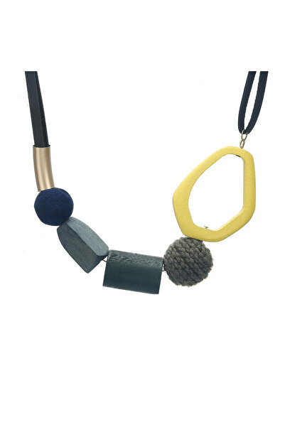 Pursehuit Colier negru, cu piese geometrice verzi și galbene, Mauno C2