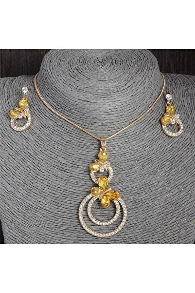 Pursehuit Σετ κολιέ και σκουλαρίκια, χρυσό, με κίτρινες πέτρες, Judy C2