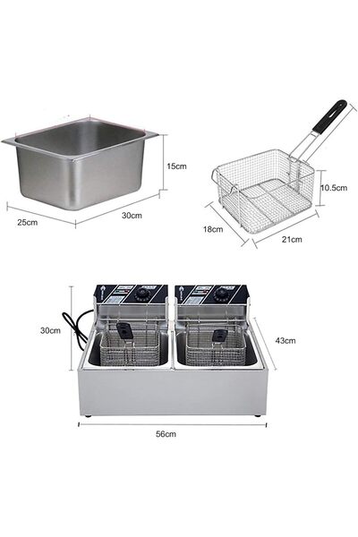 Generic 2500W Deep Fryer, Fryer French Fries Fritters Frying Machine, Commercial Single Cylinder, Stainless