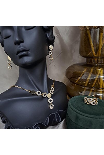 Pursehuit Σετ κολιέ, σκουλαρίκια και δαχτυλίδι, με πέτρες, σε χρυσό χρώμα, Li...