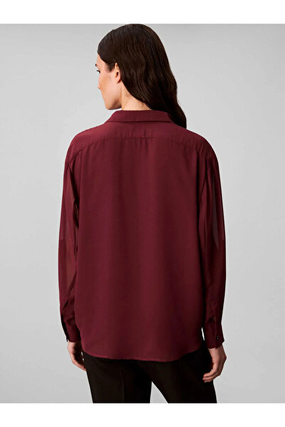 Calvin Klein Kadın Normal Kalıp Kolları Tül Detaylı Bordo Gömlek LV044B902G-GEX