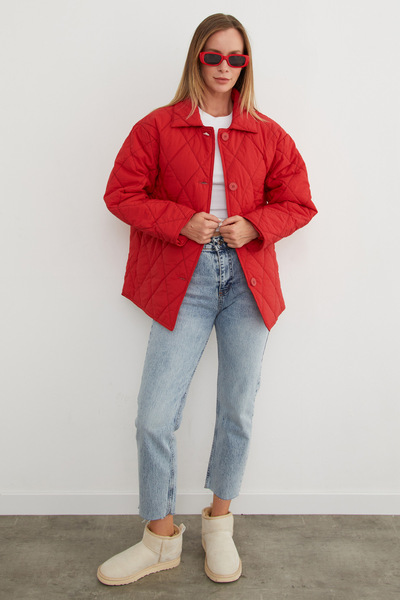 Fulla Moda Kapitone Desenli Oversize Düğmeli Mont
