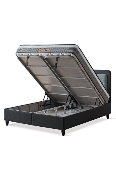 CENNET YATAK Gisele Modeli Full Ortopedik Çift Kişilik Pedli Yataklı Baza ve Başlık Takımı 3 lü Set