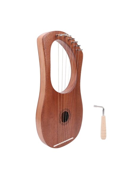 dalimag Harp Lira, Mmgoqqt, 7 Metal Strings, Mahogany, Brown, 34x17.3cm