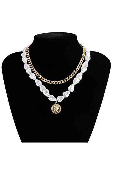 Pursehuit Colier cu 2 straturi, auriu, cu perle și monedă, Debra C9