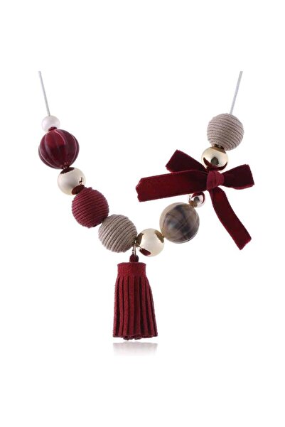 Pursehuit Colier roșu, cu bile roz și ciucuri, Lette C4