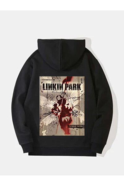 MAGORS سترة روك من القطن المطبوع بأكمام طويلة من لينكين بارك، مزودة بغطاء للرأس وثلاثة خيوط